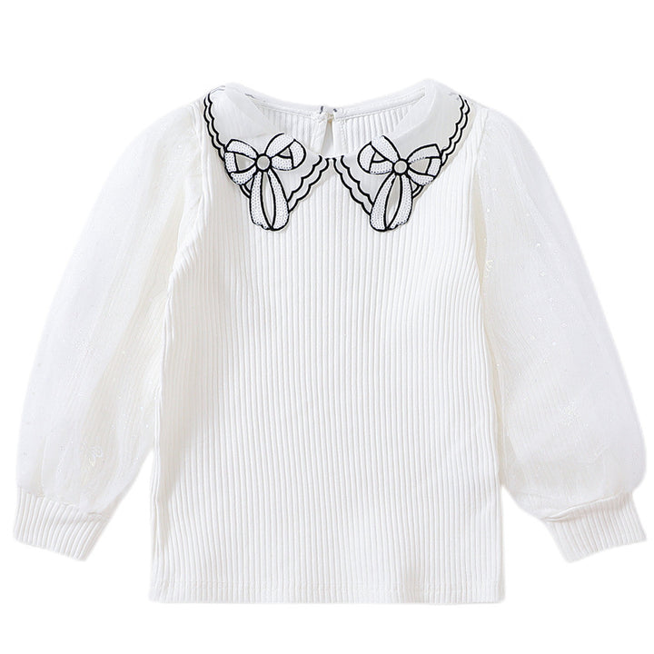 Girls blouse with transparent puff sleeves and embroidered collar Mune Fashion