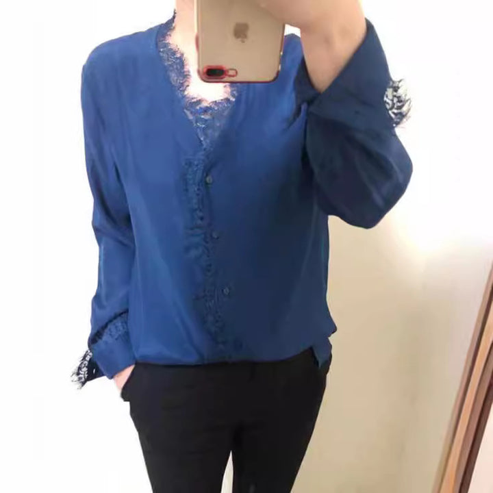 Women Elegant Blouse with Lace Decoration Mune Fashion