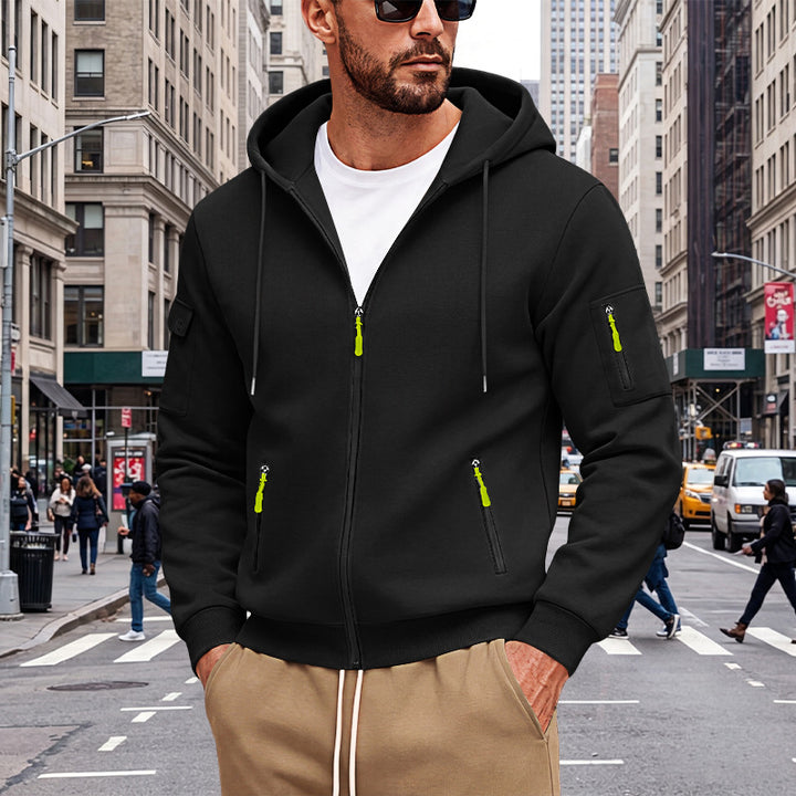 Men's hooded sweatshirt jacket with full zip and multiple security pockets Mune Fashion