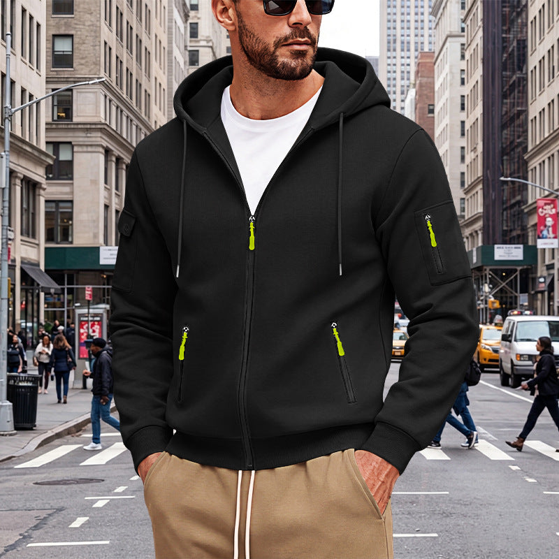 Men's hooded sweatshirt jacket with full zip and multiple security pockets Mune Fashion