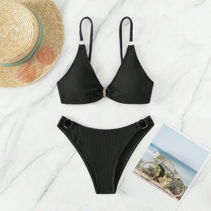 Ladies triangle bikini with ring embellishments Mune Fashion