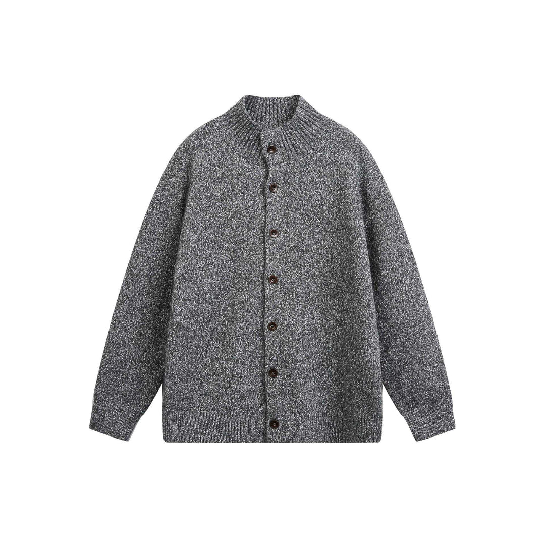 Women's Oversized Cardigan with Raised Ribbed Collar and Wooden Button Closure Mune Fashion