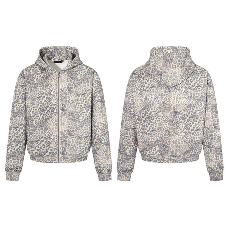 Women’s zip hoodie in soft velour with all-over leopard jacquard Mune Fashion