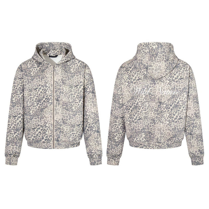 Women’s zip hoodie in soft velour with all-over leopard jacquard Mune Fashion