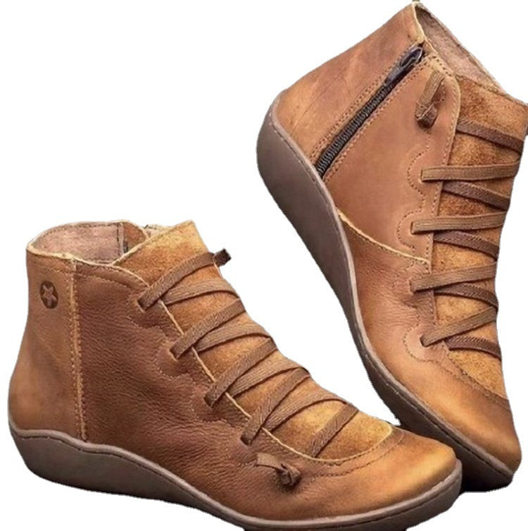 Women's ankle-high soft leather sneaker boots with side zipper, elastic decorative lacing, and ergonomic comfort sole Mune Fashion