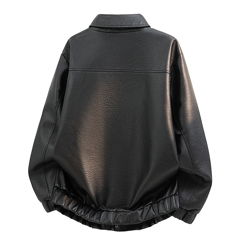 Men's Casual Faux Leather Jacket with Elastic Waistband Mune Fashion