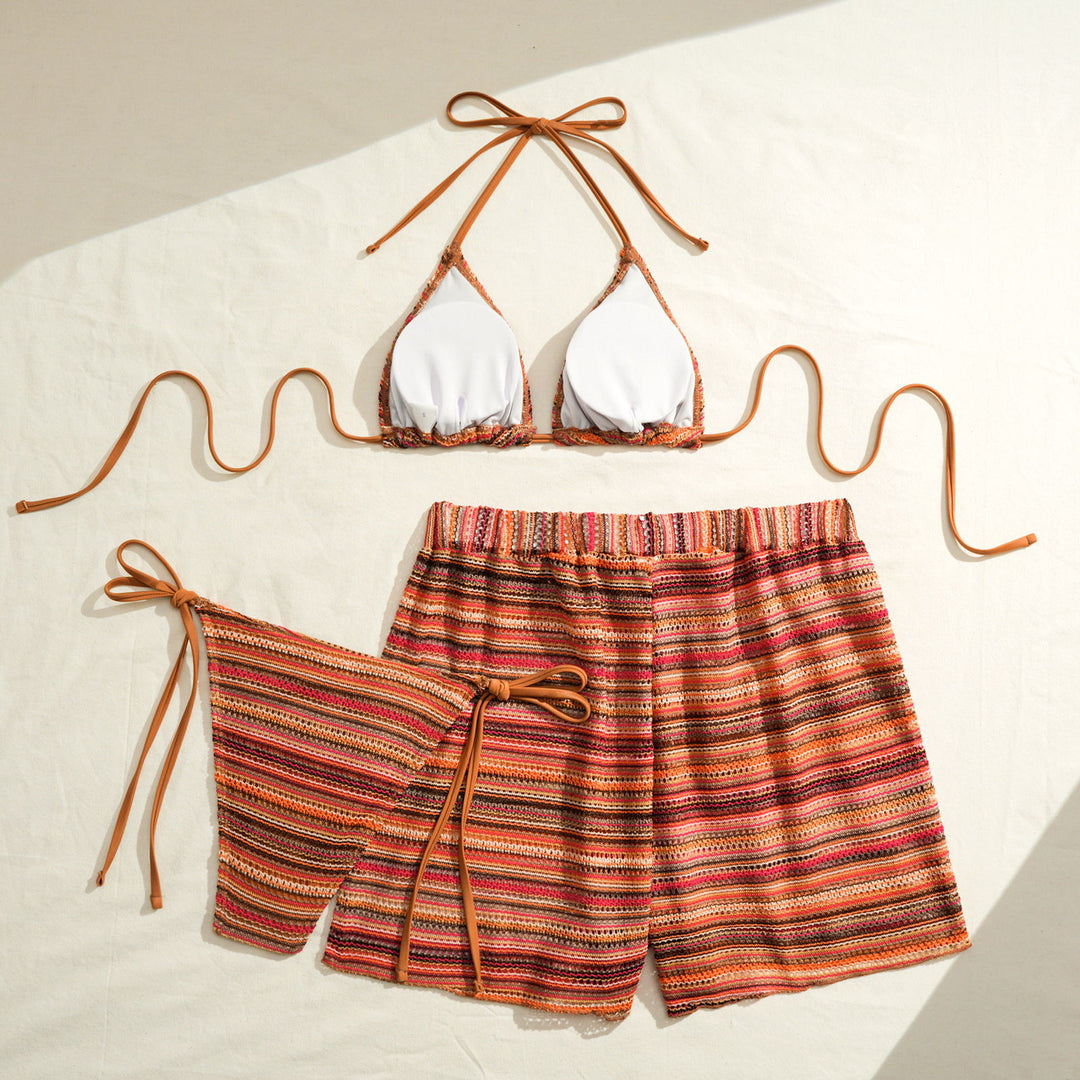 Women's Triangle Bikini with Ruffle Details and Casual Shorts Mune Fashion