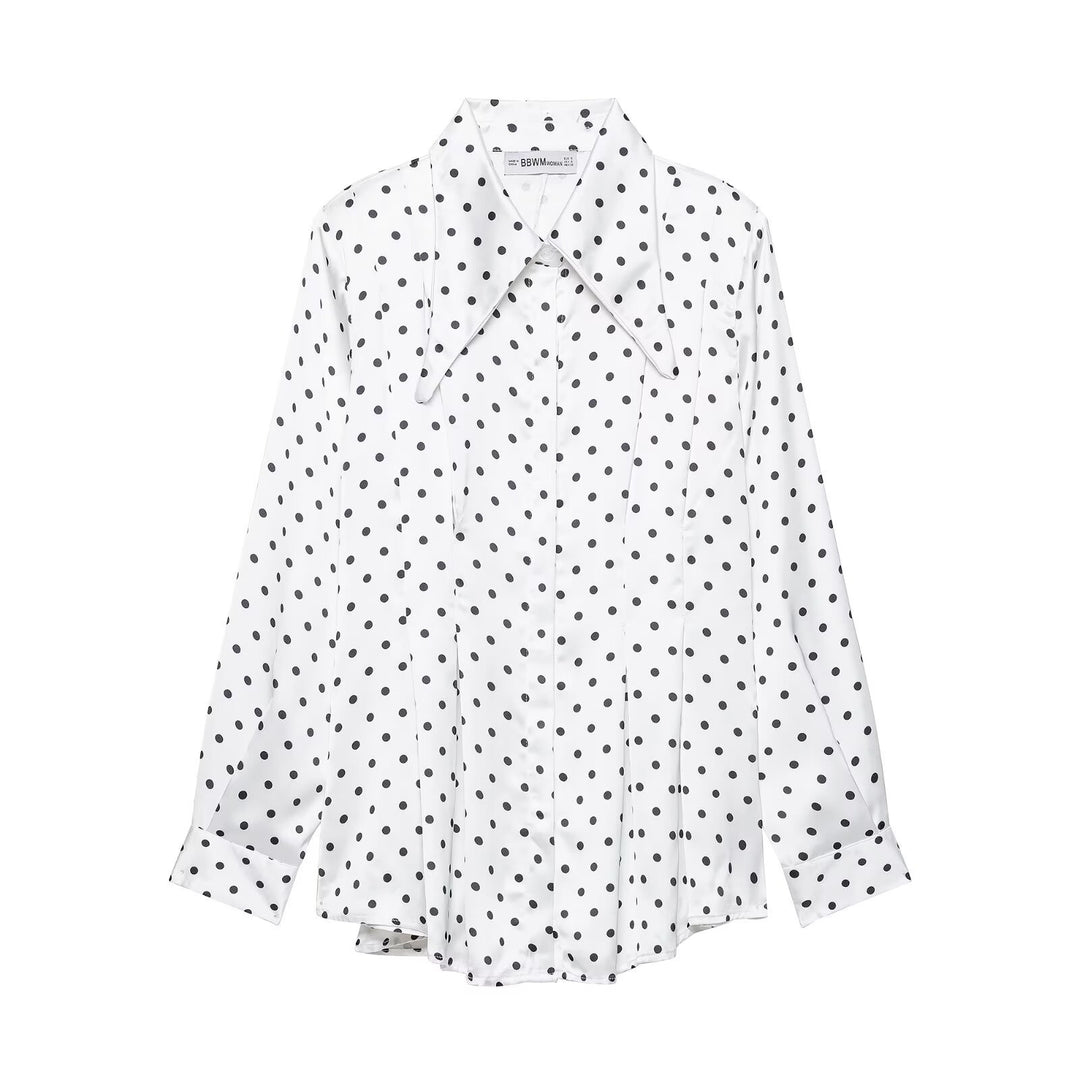Women's Wide Palazzo Pants with High Waist, Leg Slit and Polka Dot Pattern Mune Fashion
