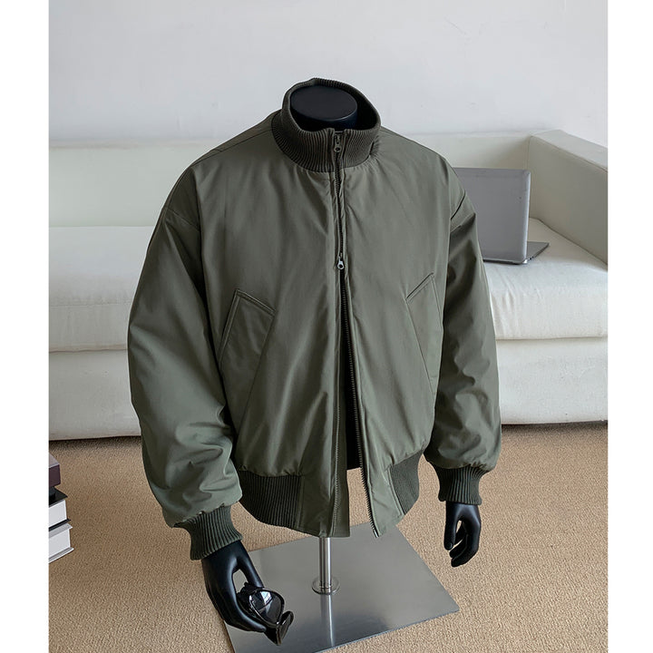 Men's Oversized Quilted Bomber with High Ribbed Collar Construction and Hidden Zipper Mune Fashion