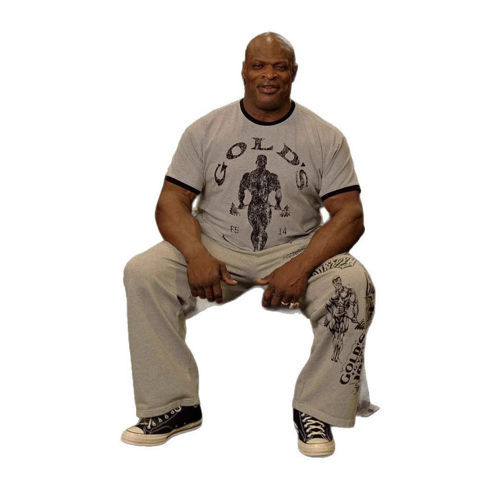 Men's Vintage Training Shirt with Crew Neck Contrast Cuffs and Retro Bodybuilding Print Mune Fashion