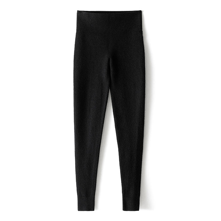 Women's Thermal Fine Knit Leggings with High Waist and Ribbed Ankle Cuff Mune Fashion