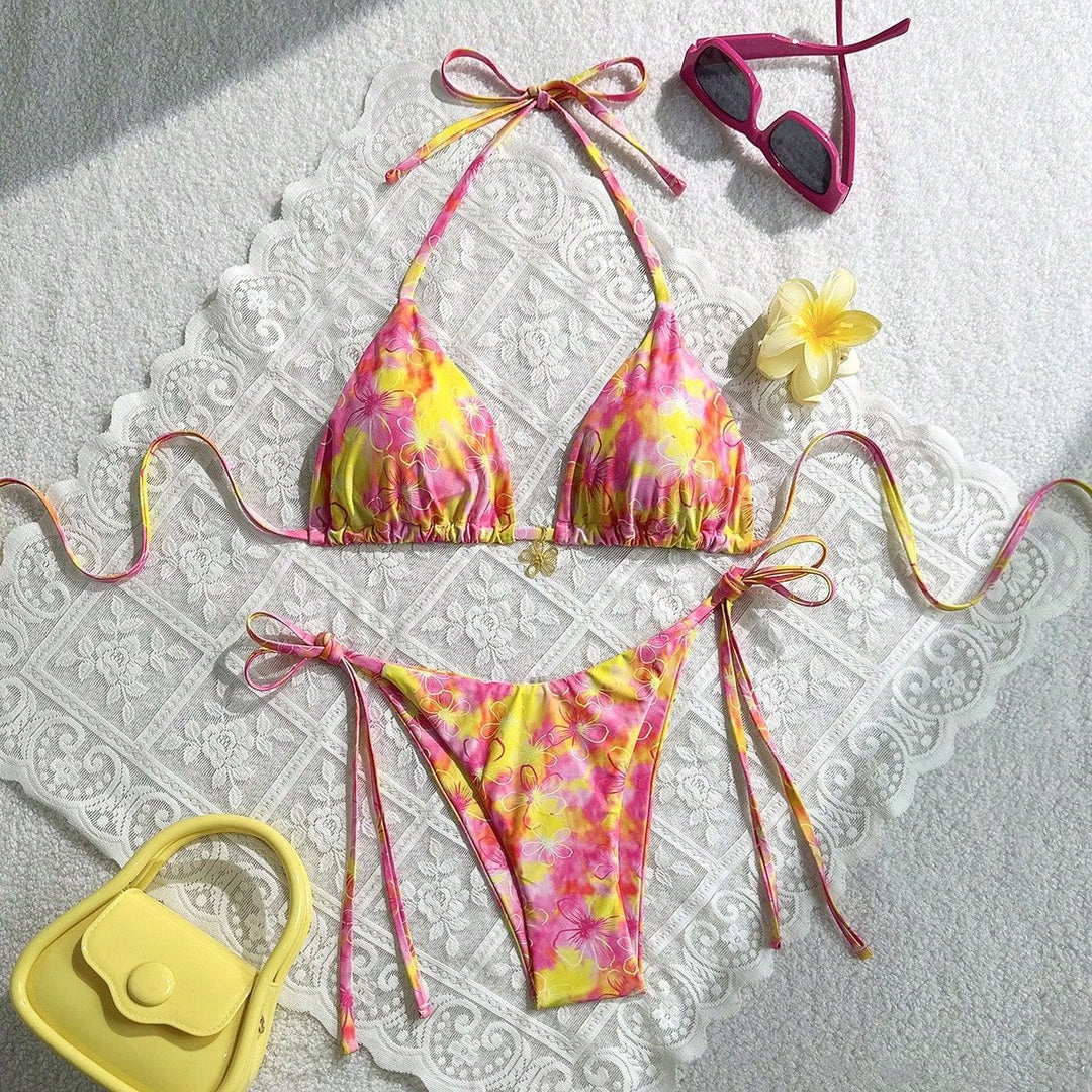 Women's triangle bikini with adjustable straps and colorful floral pattern Mune Fashion