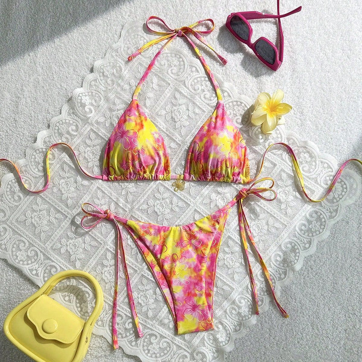 Women's triangle bikini with adjustable straps and colorful floral pattern Mune Fashion