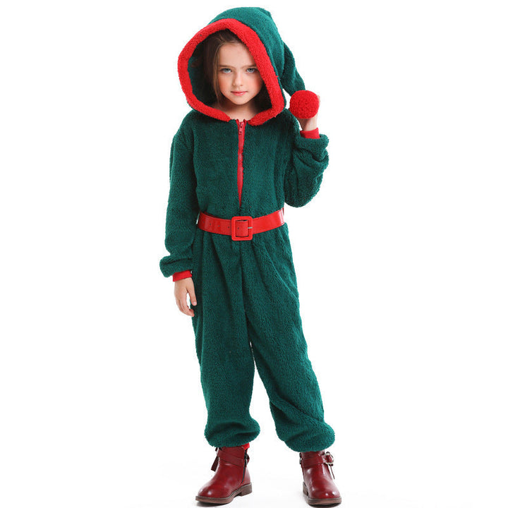 Girls cozy Christmas overall with hood and belt Mune Fashion