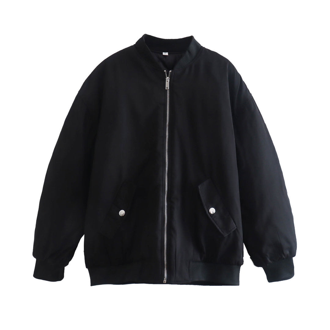 Women Padded Oversize Flight Bomber Jacket with Concealed Zipper and Angled Flap Pockets Mune Fashion