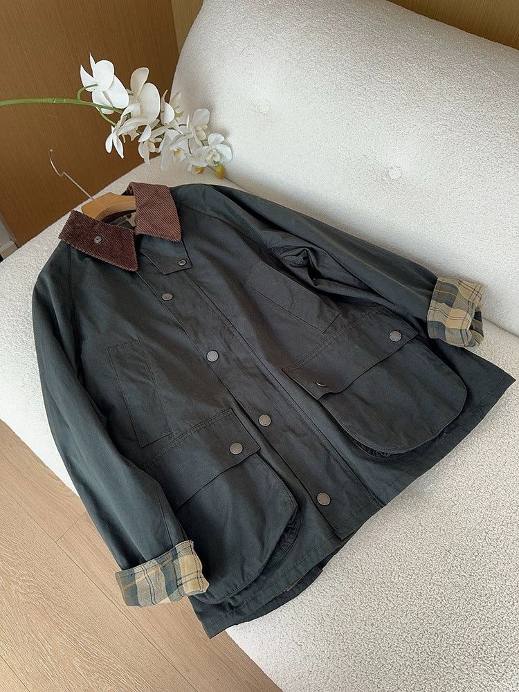 Women’s Stylish Utility Jacket with Check Pattern Mune Fashion