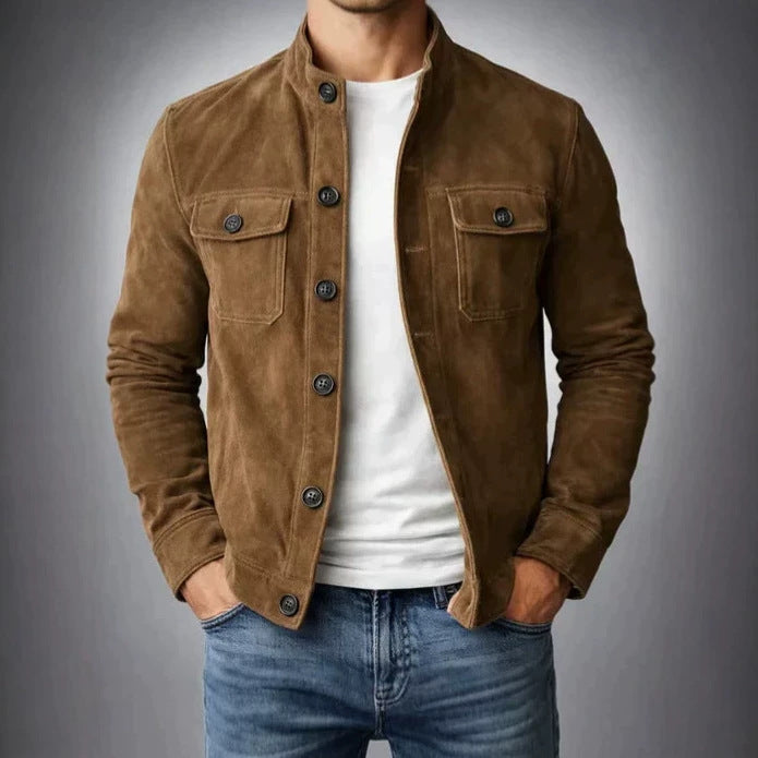 Men's Fashion Suede Jacket with Button Details