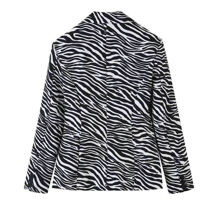 Women's Zebra Print Blazer in Tailoring Look with Double Breasted and Figure-Fitting Waist Mune Fashion