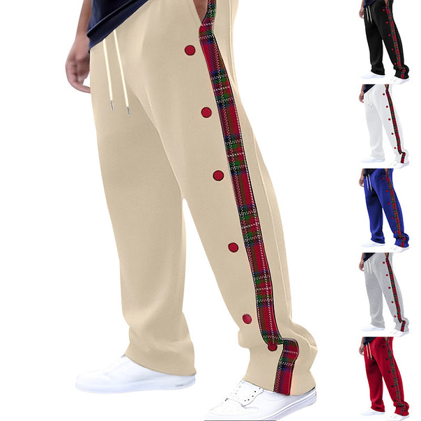 Men's jog pants with removable side panels, check ribbon insert, and hem slit Mune Fashion
