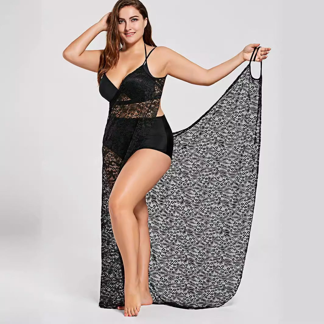Women elegant transparent lace beach cover-up Mune Fashion