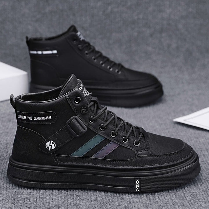 Unisex Mid-Top Street Sneaker with reinforced cup sole, decorative strap, and padded ankle collar Mune Fashion