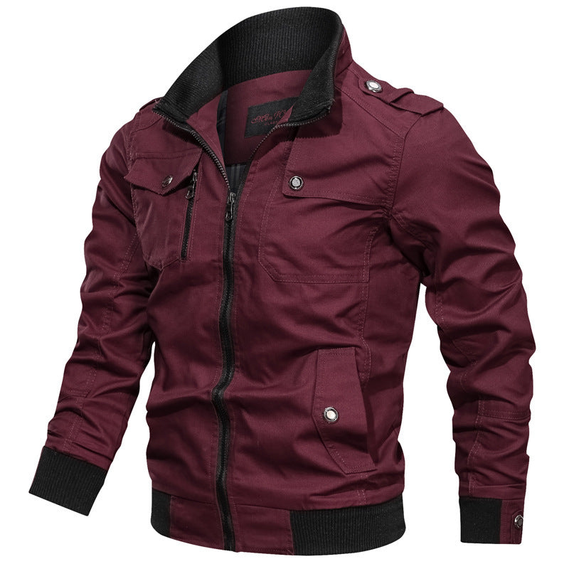 Men's Canvas Bomber Jacket with Ribbed Collar, Shoulder Epaulettes, and Multi-Functional Pockets Mune Fashion