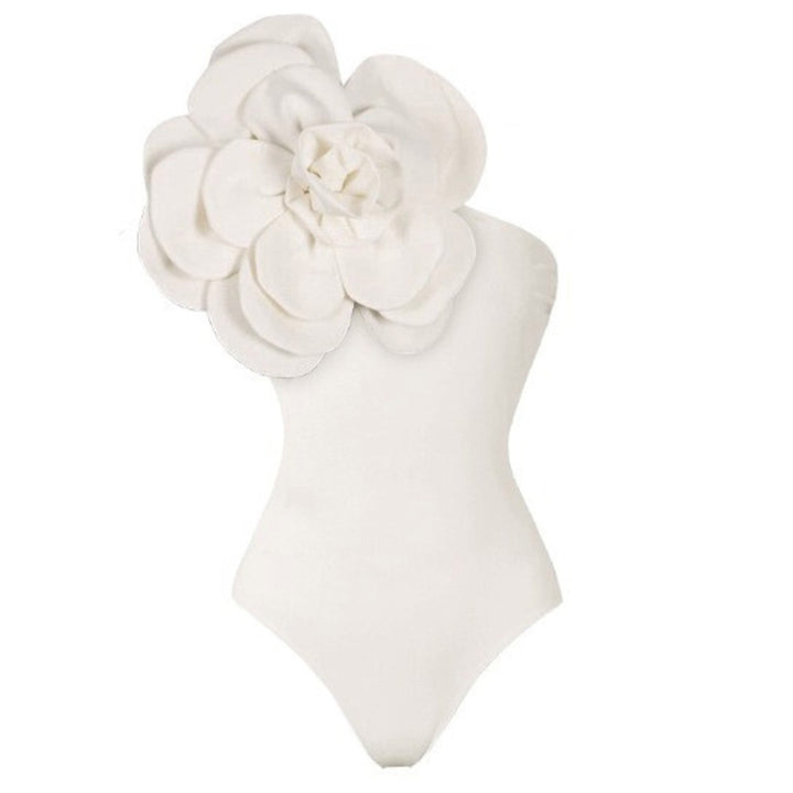 Women's One-Piece Swimsuit with Decorative Floral Element Mune Fashion