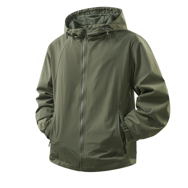 Men's Lightweight Breathable Hooded Windbreaker with Mesh Lining and Zipper Pockets Mune Fashion