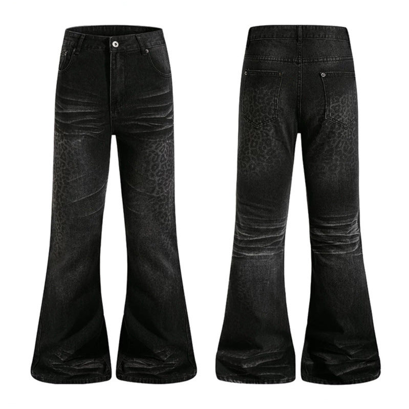 Women's High-Cut Flared Jeans with Subtle Leo Print and Used Wash Mune Fashion