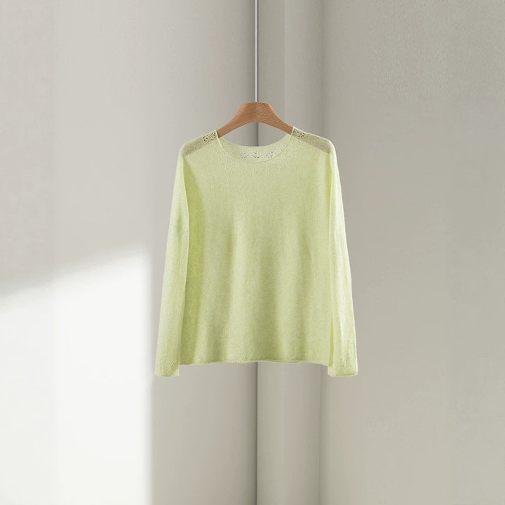 Women's Fine Round Neck Sweater with Lace Knit Detail Mune Fashion