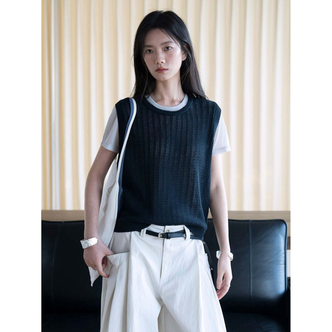 Ladies Sleeveless Fine Knit Top with Textured Stitch Look Mune Fashion