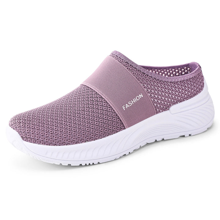 Women's breathable knit slippers with elastic mid-strap and shock-absorbing wave sole Mune Fashion