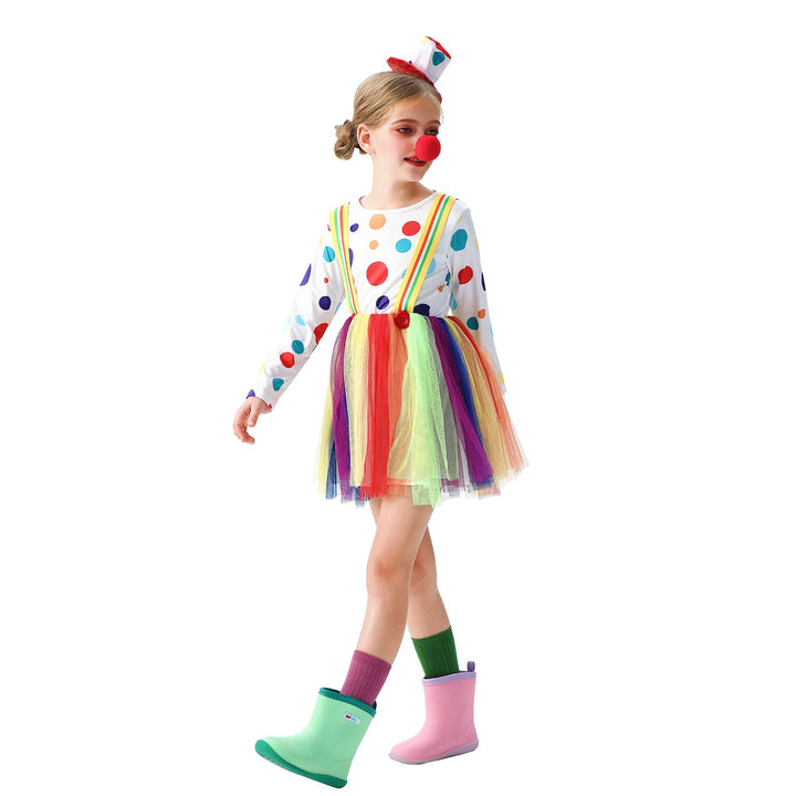 Girl clown costume with colorful tulle skirts and hair accessories Mune Fashion