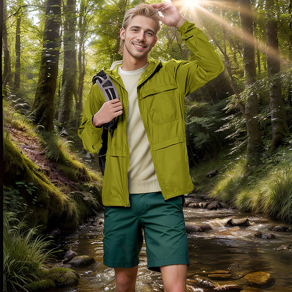Men's Lightweight Breathable Outdoor Windbreaker with Hood and Zipper Mune Fashion