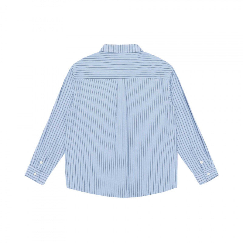 Women's Wide Striped Oversized Shirt with Kent Collar, Full Button Placket, and Contrasting Chest Pocket Mune Fashion
