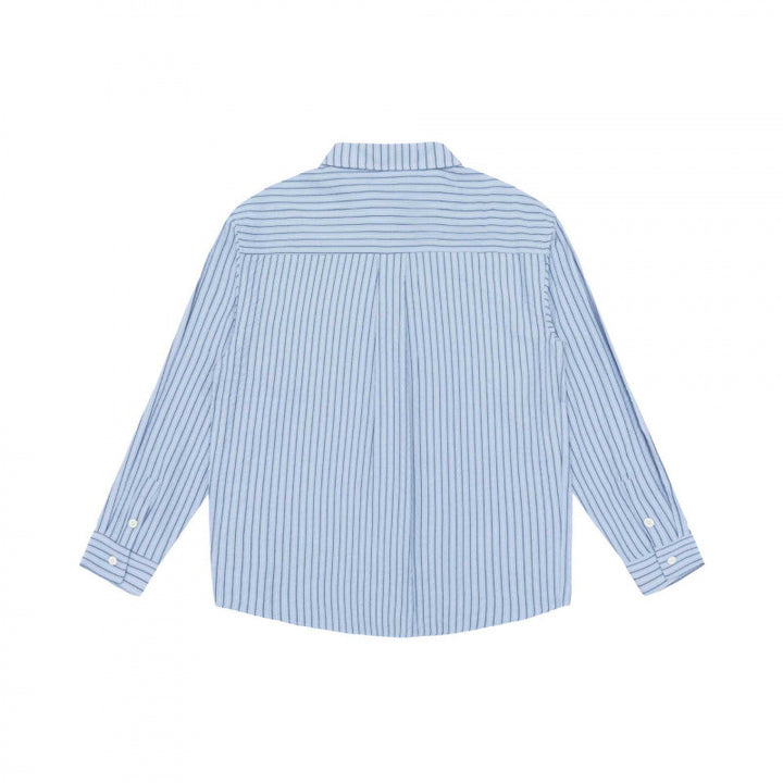 Women's Wide Striped Oversized Shirt with Kent Collar, Full Button Placket, and Contrasting Chest Pocket Mune Fashion