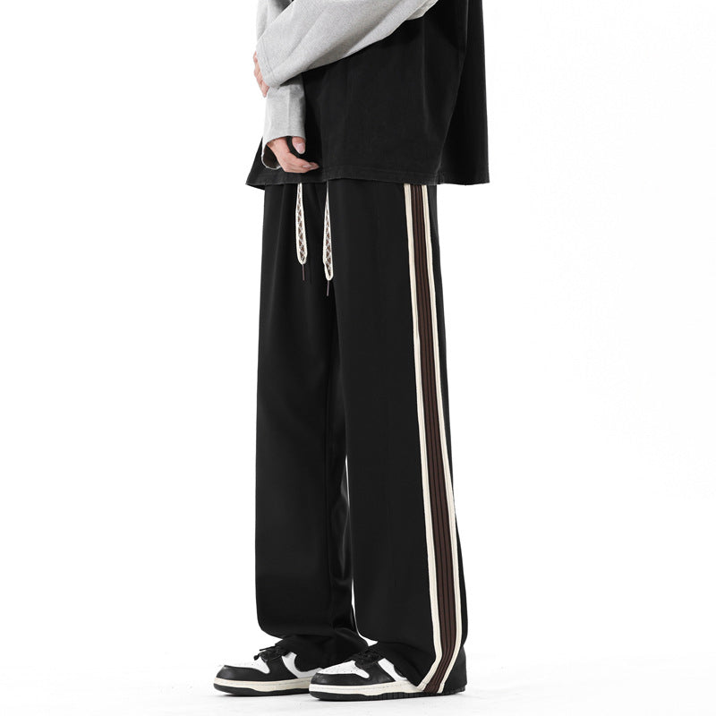Men's sporty casual pants with contrasting side stripes