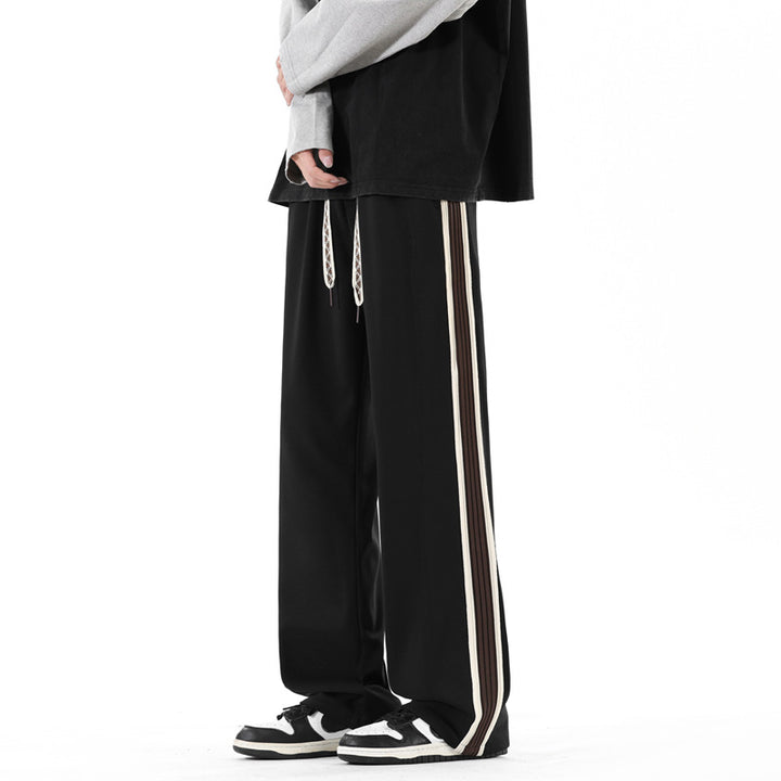 Men's sporty casual pants with contrasting side stripes