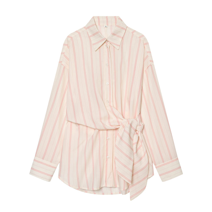 Women's Striped Shirt Blouse with Waist Knot Detail Mune Fashion