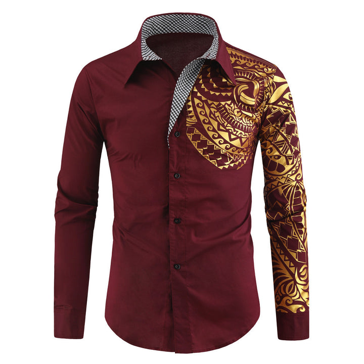 Men's shirt with asymmetric tribal print, slim fit and contrasting inner placket Mune Fashion