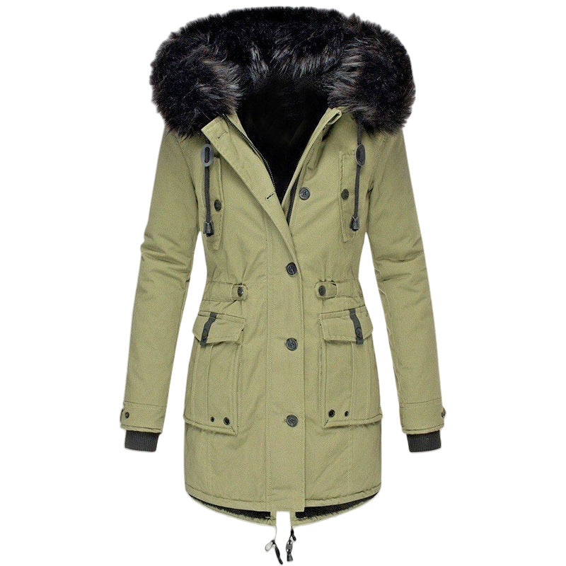 Women's Insulated Parka with Hood and Removable Faux Fur Trim, Fitted Winter Coat Mune Fashion