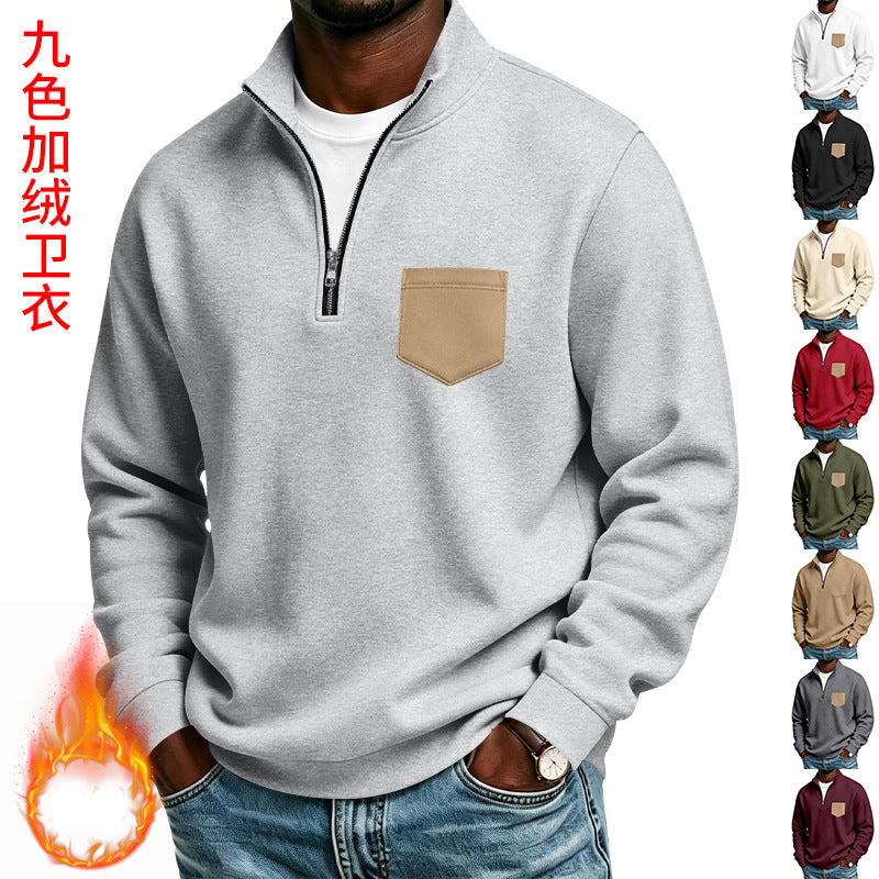 Men's Troyer Sweatshirt with Half Zipper and Contrasting Chest Pocket Mune Fashion