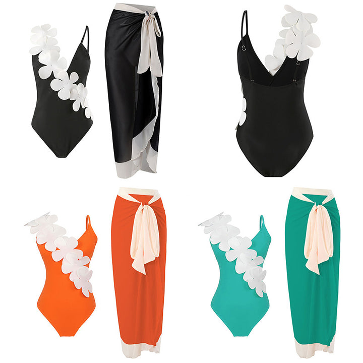Ladies Elegant One-Piece Swimsuit with Floral 3D Design Mune Fashion