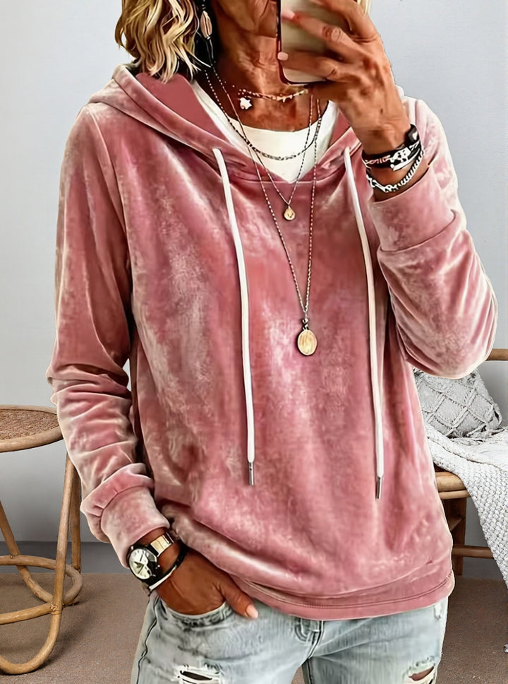 Women's Velvet Hoodie with Drawstring and Casual Oversized Fit Mune Fashion