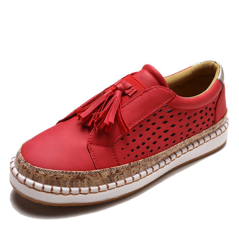 Women's Perforated Tassel Slip-On Loafer with Cork Look Platform and Padded Comfort Insole Mune Fashion