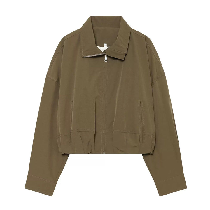 Women's short cut oversized bomber jacket made of cotton mix with zipper Mune Fashion