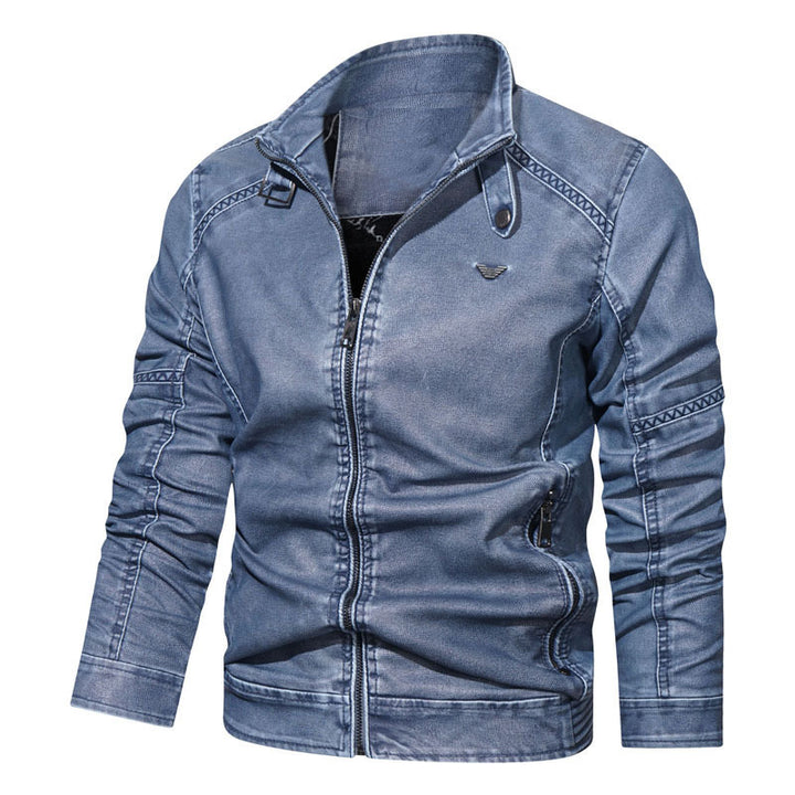Men's denim look blouson with ergonomic piping and stand-up collar Mune Fashion