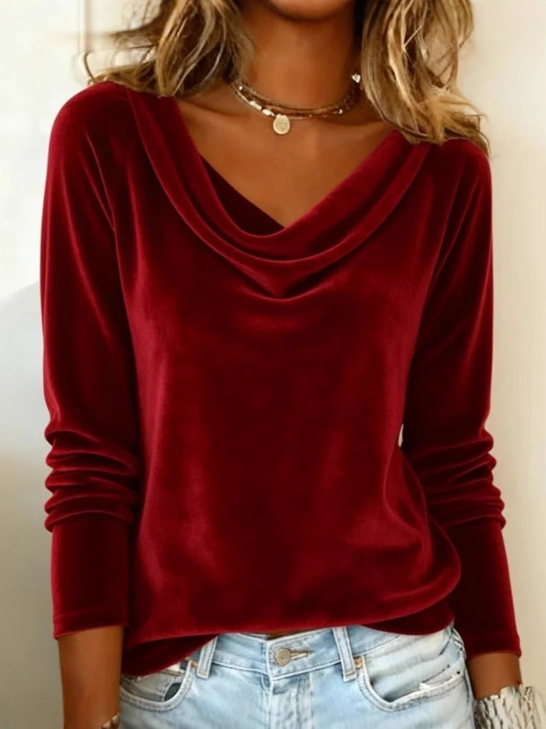 Women's satin top with waterfall collar, long sleeve and casual fit Mune Fashion