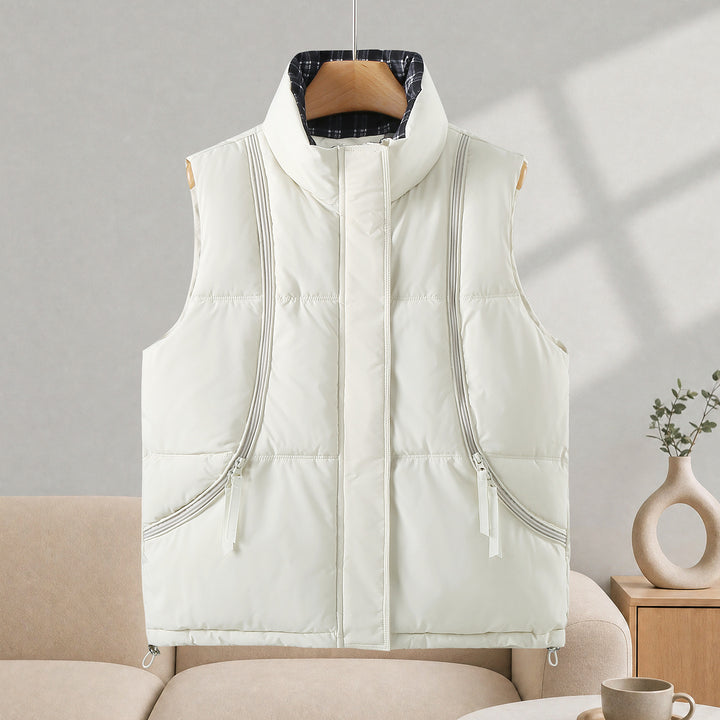 Women's Sleeveless Thermal Vest with High Stand Collar and Visible Vertical Zippers Mune Fashion