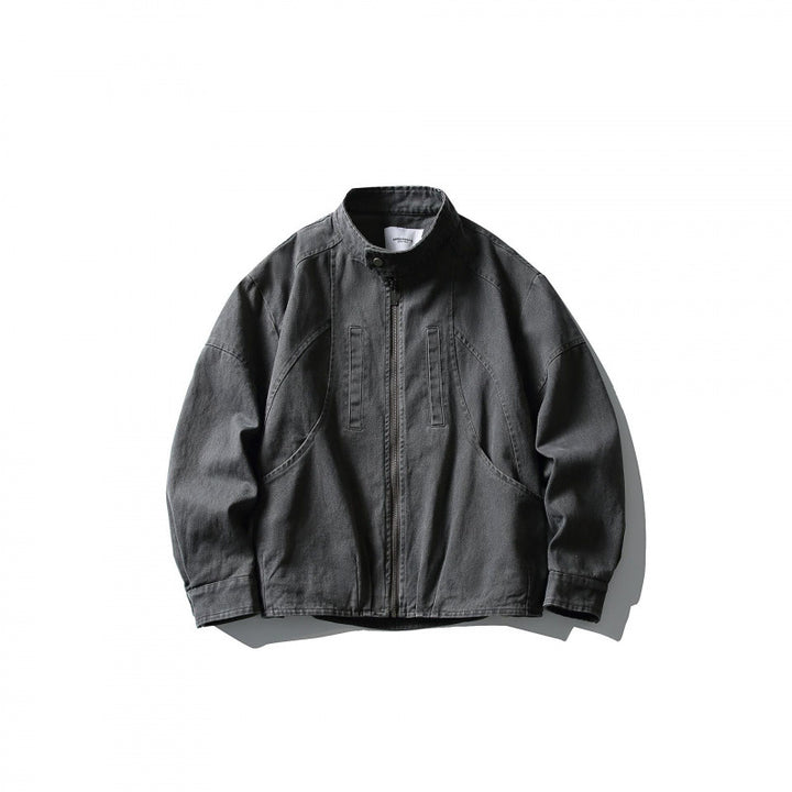 Men's Lightweight Worker Jacket made of Stonewashed Cotton Blend with Stand Collar Mune Fashion